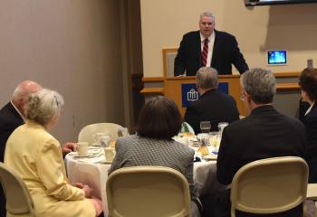 Dr. Philip Fromuth, diocesan superintendent for Catholic education, greets guests at the Diocesan Board of Education Dinner May 18 at DeSales University Center, Center Valley. The board honored 25-year educators and retiring principals at the dinner, (Photos by John Simitz)