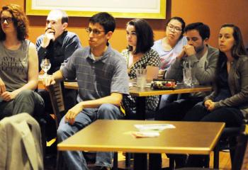 Approximately 40 young adults attended the talk to learn about maintaining their Catholic values in the workplace. (Photo by Ed Koskey)