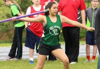 Katela Villasenor, Holy Guardian Angels (HGA), Reading, throws the javelin during the meet at Notre Dame High School, Easton. HGA earned second place with a score of 117.5.