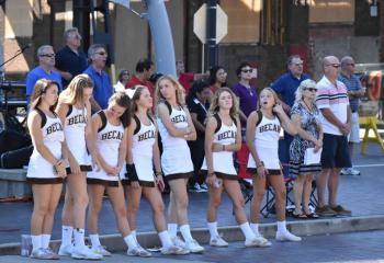 Cheerleaders from Bethlehem Catholic High School stand during the liturgy. (Photo by John Simitz)
