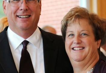 Gregg and Becky Shemanski, parishioners of Immaculate Conception BVM, Douglassville, celebrate the ordination and installation of Bishop Schlert at the reception at DeSales University, Center Valley. (Photo by Ed Koskey)