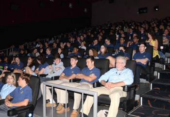 Notre Dame High School, Easton students relax for the movie.