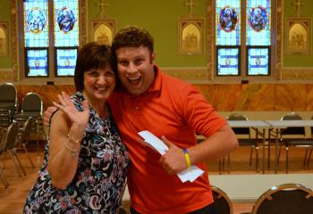 Linda Basso, youth minister at Our Lady of Mount Carmel, with Patrick Smith, youth minister at Queenship of Mary. (Photo by Alexa Doncsecz)