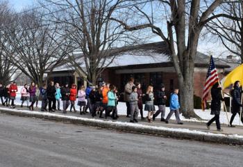Students and staff at St. Francis Academy Regional School, Bally march and pray the rosary in support of the national March for Life in Washington, D.C. (Photo courtesy of St. Francis Academy Regional School)