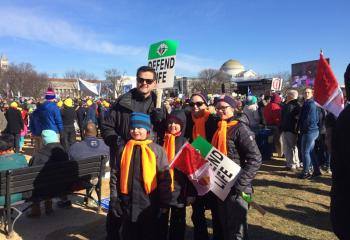 The Cavanagh family, parishioners of St. Joseph the Worker, Orefield, displays support for life at the march, from left, John-Paul, dad John, Hannah, mom Joan and Katie. (Photo courtesy of Mary Fran Hartigan)