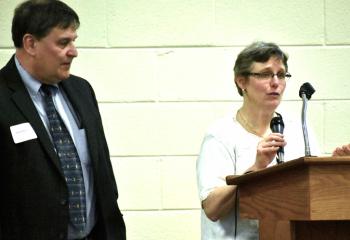 Louise Bechtel, right, and her husband Edward, parishioners of Assumption BVM, Slatington, speak to supporters as chairpersons of Lehigh County BAA. “The Bishop’s Annual Appeal serves as a vehicle by which our gifts are directed to those in great need in our Diocese,” said Louise.