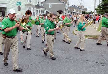 The Lehigh Valley Italian American Band plays music while leading the faithful through the streets in honor of San Placido, the patron saint of Castle di Lucio.