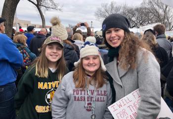 Among those marching with the group from St. Ambrose Parish, Schuylkill Haven are, from left, Callie Seisler, Caitlyn Corby and Katharine Joyce. (Photo courtesy of Dana Seisler)