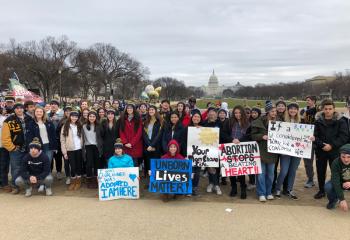 Students from Notre Dame High School, Easton on the mall in Washington, D.C. (Photo courtesy of Father Gene Ritz, chaplain of Notre Dame High School)