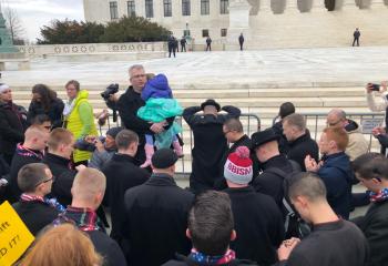 The St. Jane group witnessed this group of seminarians kneeling on the concrete in prayer in front of the U.S. Supreme Court building. (Photo courtesy of Andrew Azan III)