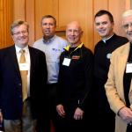 Mary Fran Hartigan (l) Robert Olney with keynote presenters Curtis Martin, Danny Abramowicz and Fr. Wade Menezes and Deacon Tony Campanell (r) 