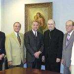 Bishop Cullen meets with members of the Strengthening Our Future in Faith Lay Leadership Committee in 2005, from left, William McMahon of Reading, Joseph Chiaretti of Girardville, Dr. Brian Barket of Pottsville, William Mason of Jim Thorpe and Joan Pacala of Easton. Not pictured is Pam Welkie of Orefield. Bishop Cullen launched SOFF in 2003.