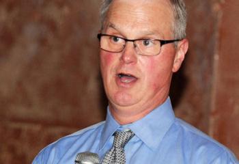 Joseph Zator, CEO of Zator Law, Allentown, talks about “Faith on the Job: Maintaining Values in the Workplace” during a summer session of Theology on Tap June 19 at Allentown Brew Works. (Photo by Ed Koskey)