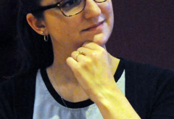 Amanda Skopkowski listens to the July 17 talk. 