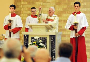 Deacon Gerald Schmidt, assigned to St. Theresa of the Child Jesus, Hellertown, incenses the Gospels before proclaiming the reading. “I am grateful to my brother priests – my collaborators. They are wonderful men. I am thankful for deacons, women religious and all of you,” said Bishop Schlert while preaching the homily.