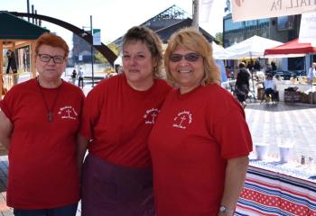 Ready to serve food from St. Elizabeth of Hungary, Whitehall are, from left, Nancy Hendrickson, Debbie Schuster and Joan Glover. (Photo by John Simitz)