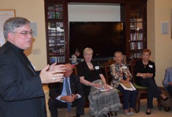 Bishop Alfred Schlert talks about Catholic Charities’ mission at the Berks County Angel Society event Sept. 20. 