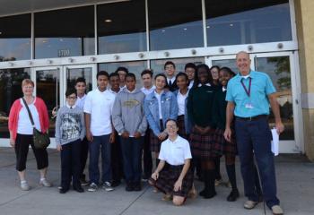 The group from St. Elizabeth Regional School, Whitehall outside before viewing the movie.