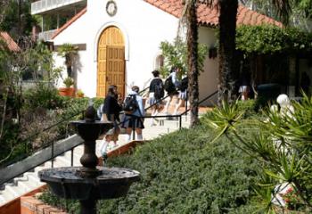Students walk up the stairs on the grounds of Immaculate Heart High School and Middle School in Los Angeles. Meghan Markle, who recently got engaged to Britain's Prince Harry, graduated from the all-girls school in 1999. (CNS photo/courtesy Immaculate Heart High School & Middle School)