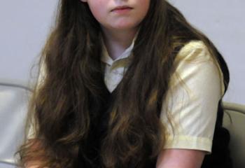 Sixth-grader Angelique Kozlowski of Immaculate Conception School, Pen Argyl waits her turn to spell.