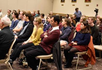 Mary Fran Hartigan, back row left, is among those attending the forum.