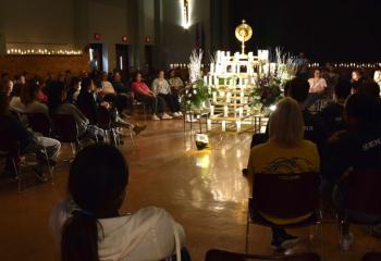 The school family gathers for the close of Forty Hours.