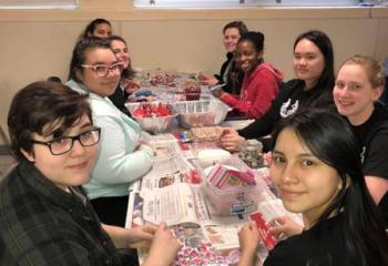 Students at Berks Catholic High School (BCHS), Reading create Valentine treats Feb. 2 for children in the pediatric unit at local hospitals. (Photo courtesy of BCHS)