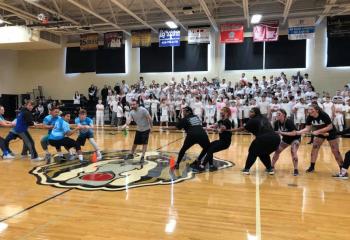 Berks Catholic High School, Reading students compete in the “Clash of the Saints” with a game of tug-of-war. (Photo courtesy of BCHS)
