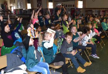 Students at St. Francis Academy, Bally cheer for their classmates competing in “The Brain Bowl” during CSW. (Photo by John Simitz)