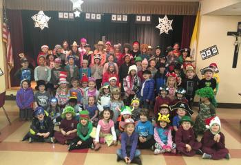 Students at St. Theresa School, Hellertown don crazy hats and socks on Student Appreciation Day. (Photo courtesy of Jacque Parker)