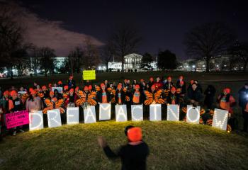 Demonstrators calling for new protections for recipients of the Deferred Action for Childhood Arrivals program gather outside the U.S. Capitol in late January in Washington. (CNS photo/Jim Lo Scalzo, EPA)