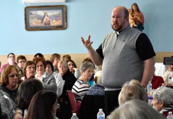 Father Hoffa discusses the suffering Mary endured while witnessing the road to Jesus’ crucifixion, and asks the women to reflect on their personal sufferings.