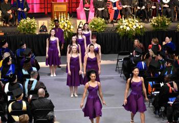 The University Dance Ensemble performs a dance in celebration of the inauguration of the school’s fourth president.