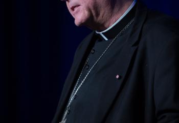 Archbishop Joseph F. Naumann of Kansas City, Kan., speaks during the National Catholic Prayer Breakfast May 24 in Washington. (CNS photo/Tyler Orsburn) 