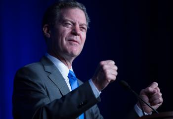 Sam Brownback, U.S. ambassador-at-large for international religious freedom and former Kansas governor, speaks during the National Catholic Prayer Breakfast May 24 in Washington. (CNS photo/Tyler Orsburn)