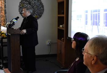 Bishop of Allentown Alfred Schlert speaks at the press conference.