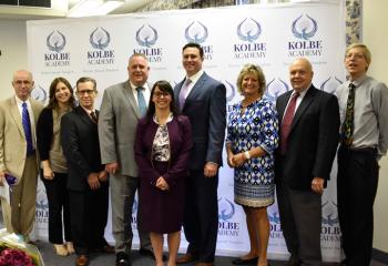 Members of the board advisors for Kolbe Academy are, from left: Honorable William Ford; Wendy Krisak, diocesan victims assistance coordinator: Al Bova; John Petruzzelli, principal of Kolbe Academy; Brooke Tesche; Michael Metzger; Anita Paukovits; John Freeh; and John Dillensnyder.