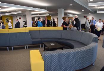 Guests tour the McGlinn Commons on the second floor of the learning center.