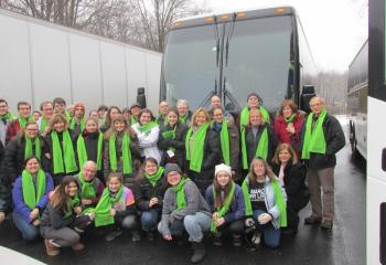 Members of the group from St. Columbkill, Boyertown and Most Blessed Sacrament, Bally share a smile before departing for the nation’s capital. (Photo courtesy of Candee Holzman)