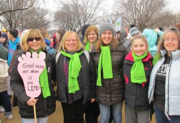 Enthusiastic marchers from the group from St. Columbkill and Most Blessed Sacrament include, from left, Sue Fryer, Kim Slonaker, Cheryl Howald, Evelyn Howald and Sharon Blankenbiller. (Photo courtesy of Candee Holzman)