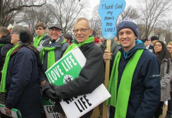Marching for life from St. Columbkill and Most Blessed Sacrament are, from left, Nick Repko, Deacon Joseph Petrauskas of St. Columbkill, Ken Reber and Ryan Holzman. (Photo courtesy of Candee Holzman)