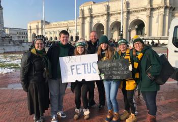 Enjoying the day are, from left, Sister Sophia Marie Peralta, John Mallon, Ava Grapsy, Father Mark Searles, Mary Rose Janny, Brittany Regan and Susan Perun. (Photo courtesy of Father Mark Searles)