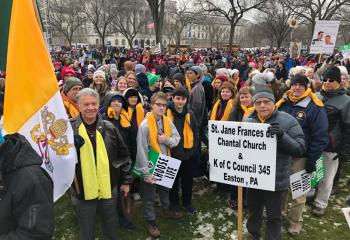 Pro-lifers with the group from St. Jane Frances de Chantal, Easton and Knights of Columbus Union Council 345, Easton participate in the March for Life. (Photo courtesy of Andrew Azan)