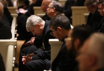 U.S. bishops attend a prayer service in the Chapel of the Immaculate Conception at Mundelein Seminary Jan. 2 at the University of St. Mary of the Lake in Illinois, near Chicago. The U.S. bishops began their Jan. 2-8 retreat at the seminary, suggested by Pope Francis in September, which comes as the bishops work to rebuild trust among the faithful as questions continue to revolve around their handling of clergy sex abuse. (CNS photo/Bob Roller)