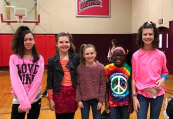 Middle school students at Sacred Heart School, West Reading dress down in ’80s attire during CSW. (Photo courtesy of SHS)