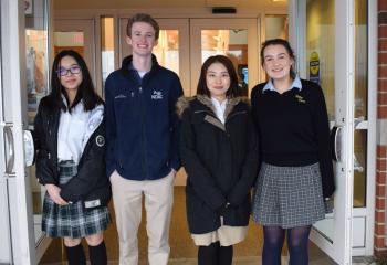 Among the student volunteers for the gala are, from left, Alex Xu, Allentown Central Catholic High School (ACCHS), Connor Duffy Notre Dame High School (NDHS), Easton: Ivory Wang, ACCHS; and Victoria Dyer, NDHS. 