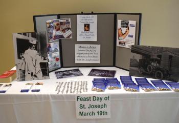 The display table of St. Joseph’s Mission in Action on St. Joseph’s Day.