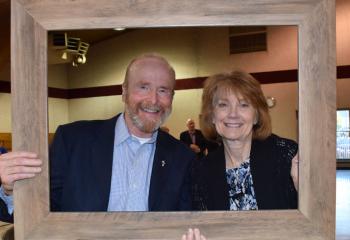 Deacon Christopher and Cathy Kinsella of St. Thomas, More, Allentown celebrate the kickoff.