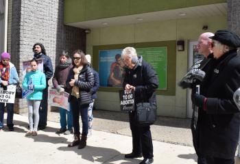 Pro-lifers gather in prayer in front of Planned Parenthood. That morning Thayer spoke in front of Allentown Women’s Center, 31 S. Commerce Way, Bethlehem.
