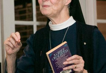 Sister Sheila Galligan, theology professor at Immaculata University, Immaculata leads the discussion for Theology on Tap at Hops at the Paddock, Allentown. 